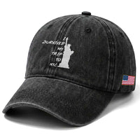 Funny New York City Travel Graphic Washed Cotton Baseball Cap I Survived My Trip To NYC