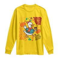 Thanksgiving Duck Lover Gift Long Sleeve Shirt Cute Duck Drinking Coffee - Wonder Print Shop