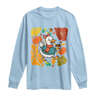 Thanksgiving Duck Lover Gift Long Sleeve Shirt Cute Duck Drinking Coffee - Wonder Print Shop