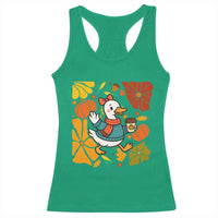 Thanksgiving Duck Lover Gift Racerback Tank Top Cute Duck Drinking Coffee - Wonder Print Shop