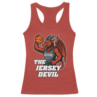 Funny Cryptid Sports Racerback Tank Top Jersey Devil Playing Basketball - Wonder Print Shop
