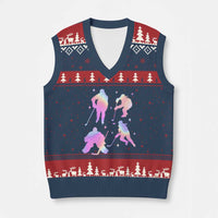 Iridescent Effect Hockey Players Retro Sport Lover Gift V-Neck Knit Sweater Vest - Wonder Print Shop