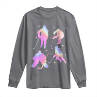 Iridescent Effect Hockey Players Retro Sport Lover Gift Long Sleeve Shirt - Wonder Print Shop