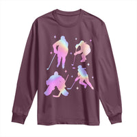 Iridescent Effect Hockey Players Retro Sport Lover Gift Long Sleeve Shirt - Wonder Print Shop