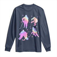 Iridescent Effect Hockey Players Retro Sport Lover Gift Long Sleeve Shirt - Wonder Print Shop