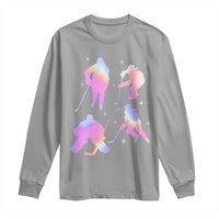 Iridescent Effect Hockey Players Retro Sport Lover Gift Long Sleeve Shirt - Wonder Print Shop