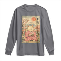 Japanese Anime Maneki Neko Long Sleeve Shirt Kawaii Waving Cat Good Luck Kanji - Wonder Print Shop