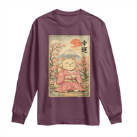 Japanese Anime Maneki Neko Long Sleeve Shirt Kawaii Waving Cat Good Luck Kanji - Wonder Print Shop