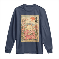 Japanese Anime Maneki Neko Long Sleeve Shirt Kawaii Waving Cat Good Luck Kanji - Wonder Print Shop