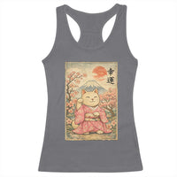 Japanese Anime Maneki Neko Racerback Tank Top Kawaii Waving Cat Good Luck Kanji - Wonder Print Shop