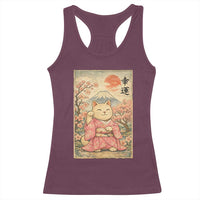 Japanese Anime Maneki Neko Racerback Tank Top Kawaii Waving Cat Good Luck Kanji - Wonder Print Shop