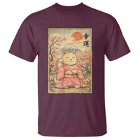 Japanese Anime Maneki Neko T Shirt Kawaii Waving Cat Good Luck Kanji - Wonder Print Shop
