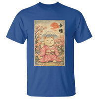Japanese Anime Maneki Neko T Shirt Kawaii Waving Cat Good Luck Kanji - Wonder Print Shop