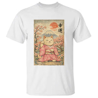 Japanese Anime Maneki Neko T Shirt Kawaii Waving Cat Good Luck Kanji - Wonder Print Shop