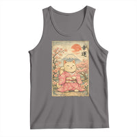 Japanese Anime Maneki Neko Tank Top Kawaii Waving Cat Good Luck Kanji - Wonder Print Shop