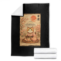 Japanese Maneki Neko Drinking Tea Kawaii Lucky Cat Throw Blanket - Wonder Print Shop