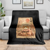 Japanese Maneki Neko Drinking Tea Kawaii Lucky Cat Throw Blanket - Wonder Print Shop
