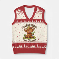 Funny Cinco De Mayo Highland Cow V-Neck Knit Sweater Vest Margaritas Por Favor