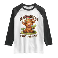 Funny Cinco De Mayo Highland Cow Raglan Shirt Margaritas Por Favor
