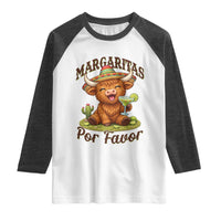 Funny Cinco De Mayo Highland Cow Raglan Shirt Margaritas Por Favor