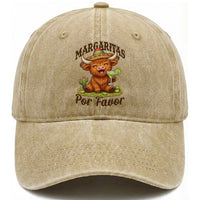 Funny Cinco De Mayo Highland Cow Washed Cotton Baseball Cap Margaritas Por Favor