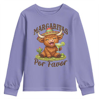 Funny Cinco De Mayo Highland Cow Youth Sweatshirt Margaritas Por Favor