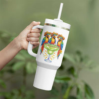 Cinco De Mayo Summer Party Tumbler With Handle Funny Parrots Drinking Margaritas