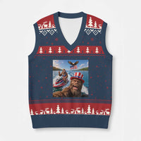 Patriotic Bigfoot Squad Chill Summer Vacation Graphic V-Neck Knit Sweater Vest