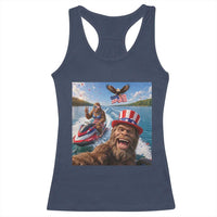Patriotic Bigfoot Squad Chill Summer Vacation Graphic Racerback Tank Top
