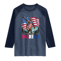 Funny Patriotic Sexy Bigfoot Raglan Shirt Merica USA 250th Anniversary