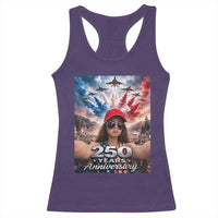 Funny Doll Face Meme 4th Of July Racerback Tank Top USA Freedom Jet Fighter Graphic
