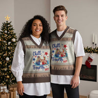 Funny Doll Face Meme 4th Of July V-Neck Knit Sweater Vest Chill The Fourth Out