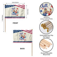 Funny Doll Face Meme 4th Of July Patriotic Handheld Flag Chill The Fourth Out