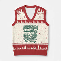 Vintage Summer Christmas Bigfoot Couple V-Neck Knit Sweater Vest Tropical Xmas Graphic
