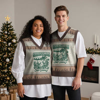 Vintage Summer Christmas Bigfoot Couple V-Neck Knit Sweater Vest Tropical Xmas Graphic