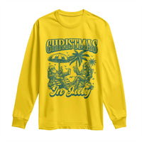 Vintage Summer Christmas Bigfoot Couple Long Sleeve Shirt Tropical Xmas Graphic