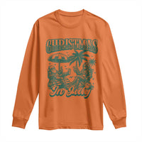 Vintage Summer Christmas Bigfoot Couple Long Sleeve Shirt Tropical Xmas Graphic