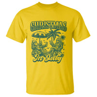 Vintage Summer Christmas Bigfoot Couple T Shirt Tropical Xmas Graphic