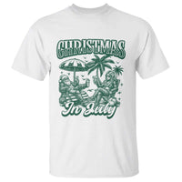 Vintage Summer Christmas Bigfoot Couple T Shirt Tropical Xmas Graphic