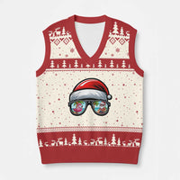 Funny Santa Sunglasses V-Neck Knit Sweater Vest Beach Christmas Vacation Graphic