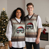 Funny Santa Sunglasses V-Neck Knit Sweater Vest Beach Christmas Vacation Graphic