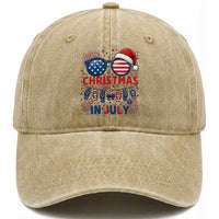 Patriotic USA Sunglasses Christmas In July Graphic Washed Cotton Baseball Cap