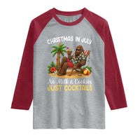 Funny Christmas In July Bigfoot Raglan Shirt No Milk And Cookies Just Cocktails