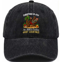 Funny Christmas In July Bigfoot Washed Cotton Baseball Cap No Milk And Cookies Just Cocktails
