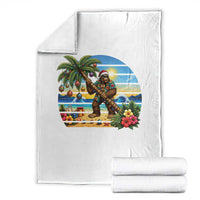 Funny Christmas In July Bigfoot Throw Blanket Tropical Vacation Graphic