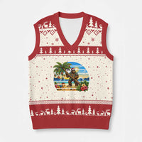 Funny Christmas In July Bigfoot V-Neck Knit Sweater Vest Tropical Vacation Graphic