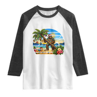 Funny Christmas In July Bigfoot Raglan Shirt Tropical Vacation Graphic