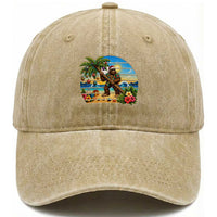 Funny Christmas In July Bigfoot Washed Cotton Baseball Cap Tropical Vacation Graphic