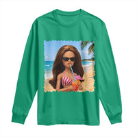 Funny Summer Doll Face Meme Long Sleeve Shirt Tropical Beach Party Graphic