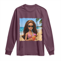 Funny Summer Doll Face Meme Long Sleeve Shirt Tropical Beach Party Graphic